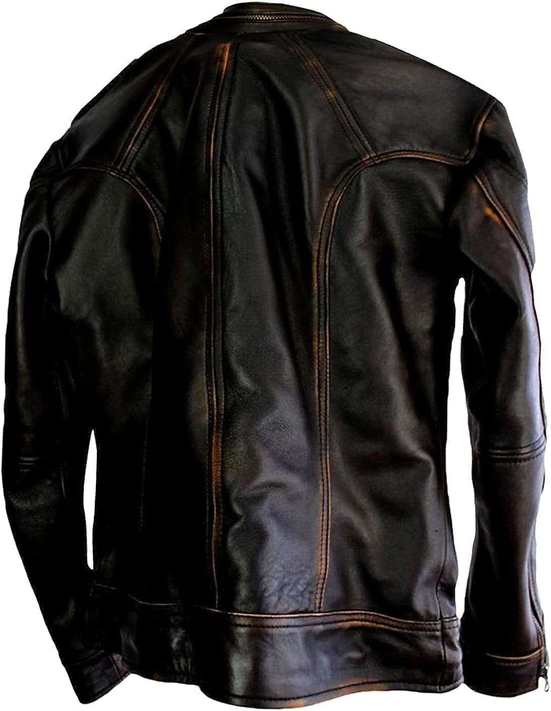 Carviture Ltd Men's Cafe Racer Genuine Leather Jacket - Distressed Retro Leather Jacket - Vintage Motorcycle Leather Jacket