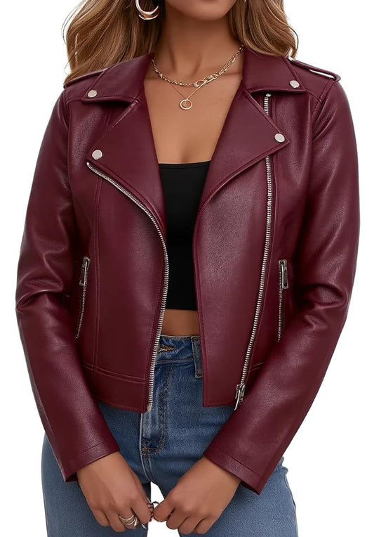 Ommiivex Women Faux Jacket Leather Cropped Bomber Coat Fall Winter 2026 Spring Outfit lady Fashion Pleather Thin Clothes Not Fleece Sherpa Suede Denim Flannel Quilted Sweater Sweatshirt Edgy