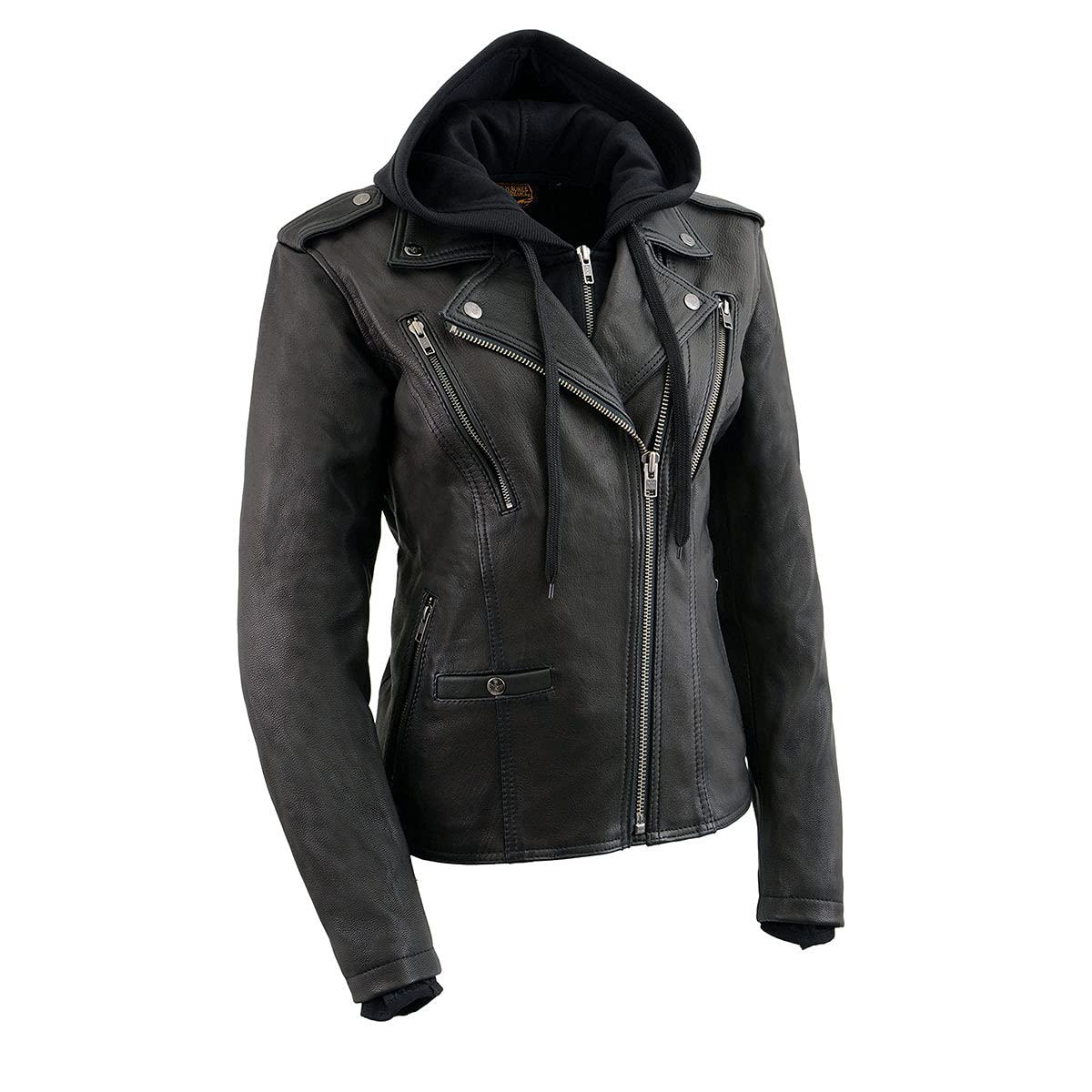 Milwaukee Leather Women's Galactica Black Hooded Leather Jacket, MLL2575 - Medium