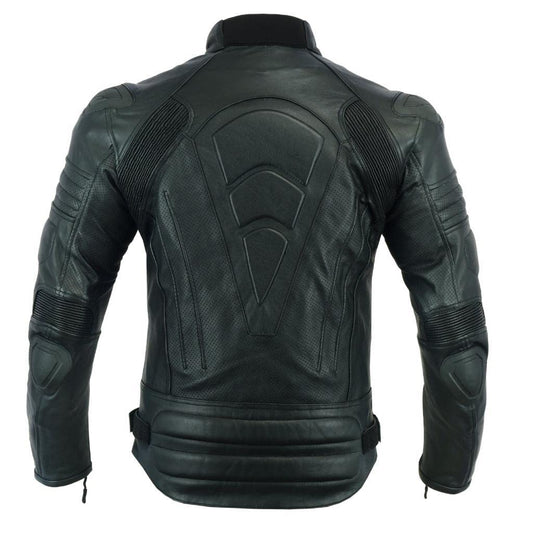 INTAN Safety with Style Mens Motorcycle Perforated leather (Natural Grain) armoured Stylish Black Leather Jacket 003BP (Medium)