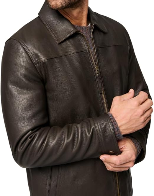 Isaac & David Chicago Men's New Black/Brown Lambskin Leather Classic Open Bottom Jacket Motorcycle Vintage Racing Jacket (US, Alpha, Large, Regular, Regular, Brown Leather Jacket)