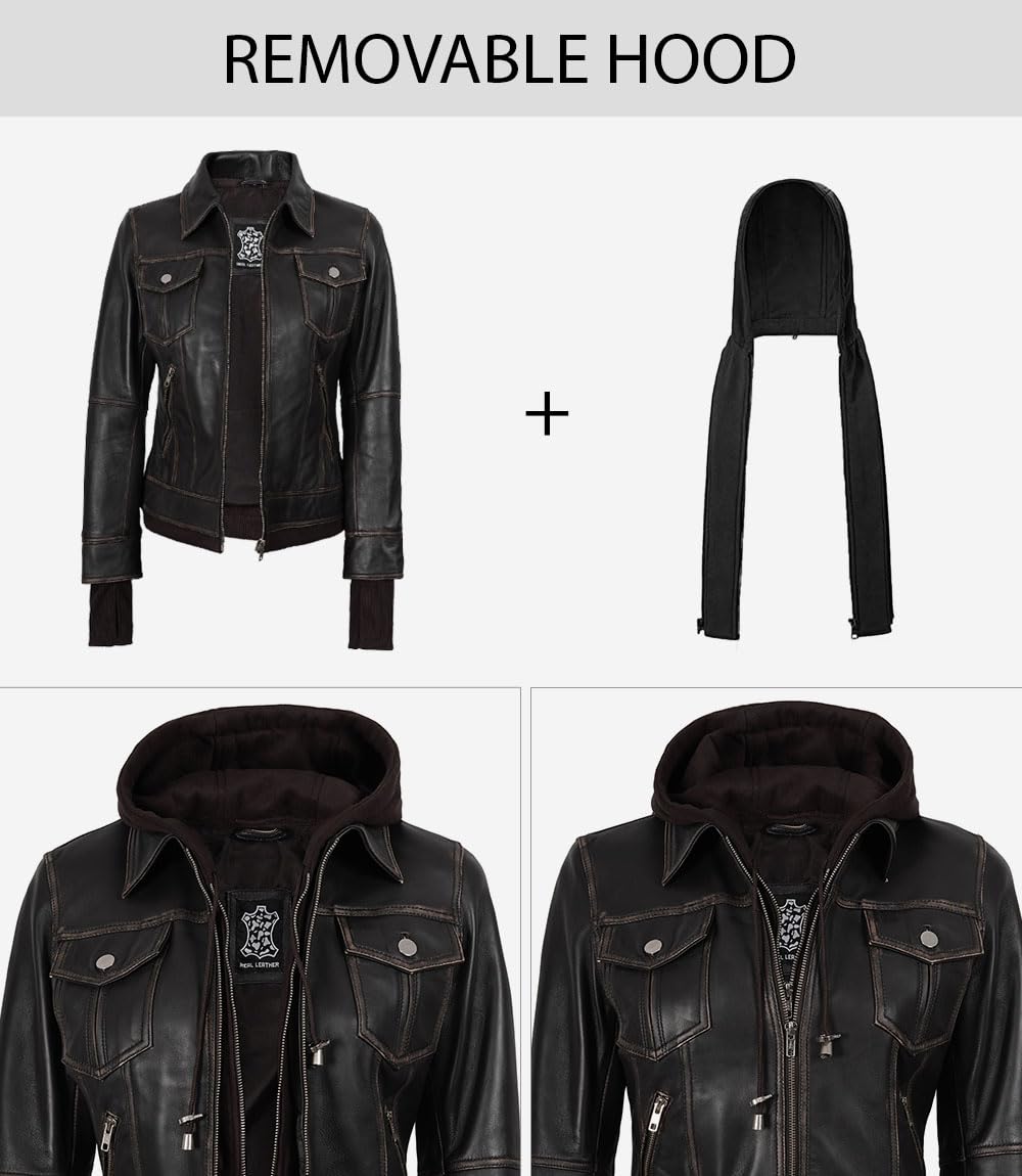 Blingsoul Biker Hooded Leather Jacket For Women | [1316123] Betty Ruboff, M
