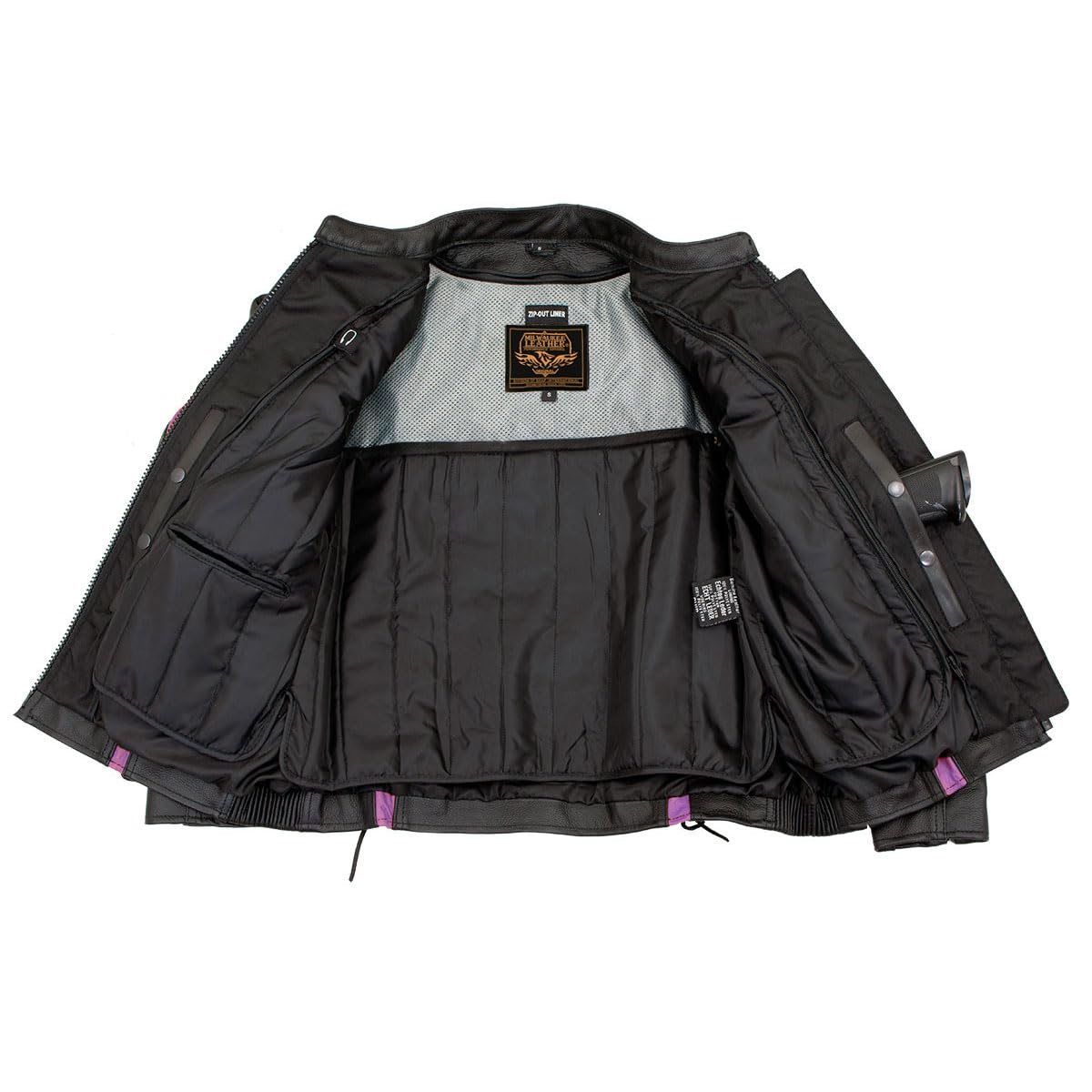 Milwaukee Leather LKL27002 Women's Premium Black and Purple Leather Embroidered Jacket with CE Armor Protection - X-Large