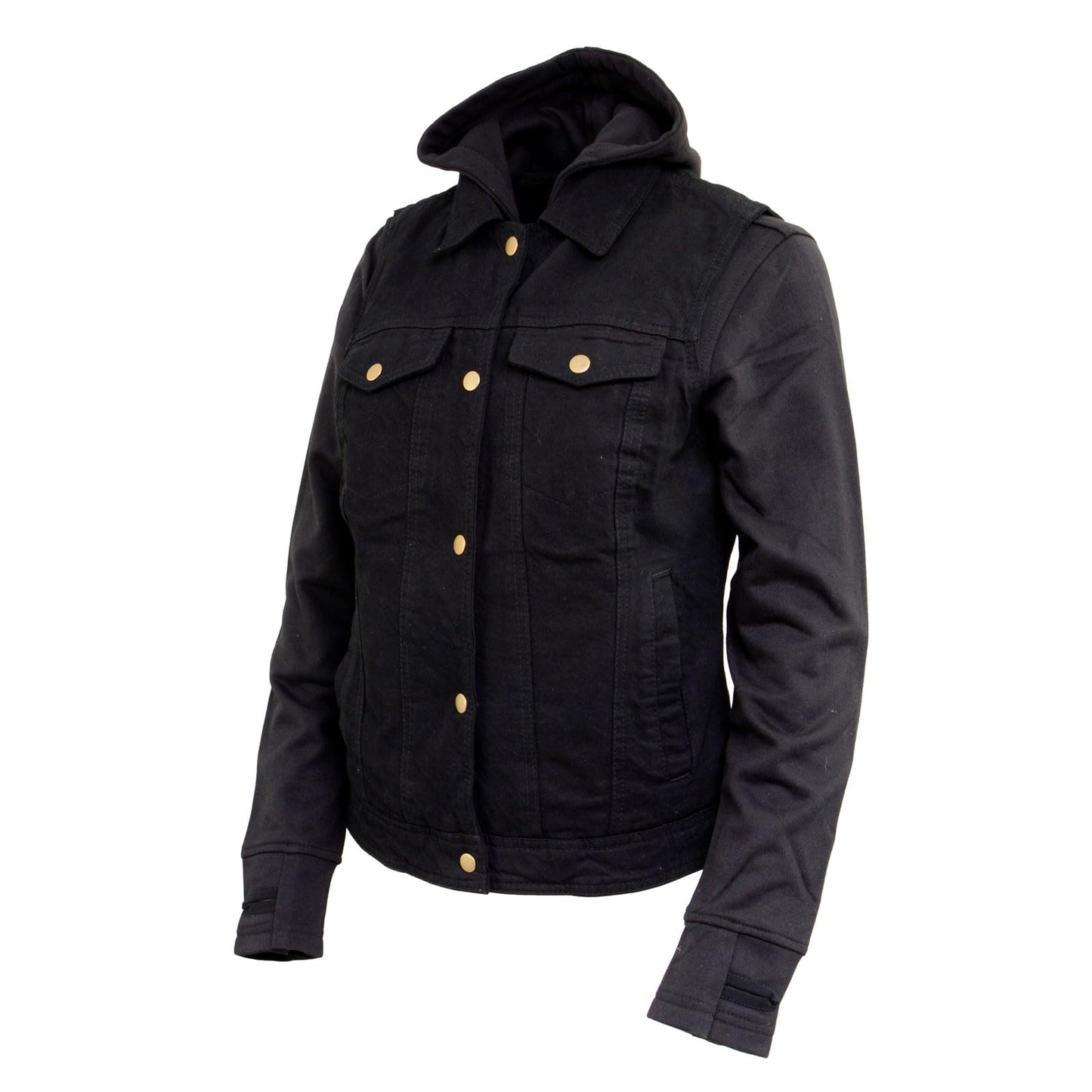 Milwaukee Leather MDL4002 Women's Black Denim 2 in 1 Shirt Style Collar Motorcycle Rider Vest W/Removable Hoodie - Medium
