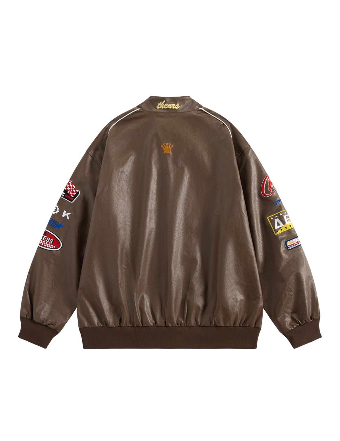Aelfric Eden Faux Leather Jacket Oversized Racing Motorcycle Jackets Moto Coats Unisex Trendy Streetwear Jacket Dark Brown M