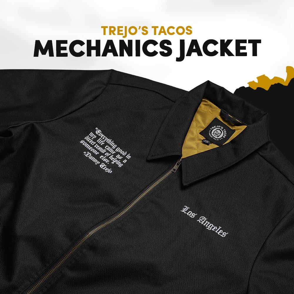 Trejo's Tacos Mechanics Jacket - 100% Cotton Zip-Up Workwear - Black Small