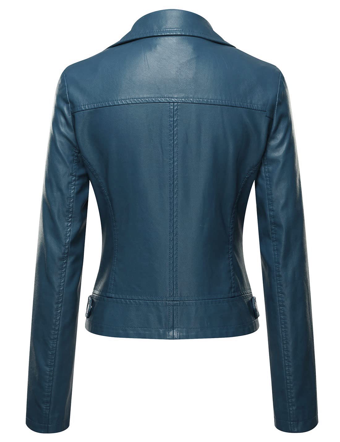 Tanming Women's Faux Leather Moto Biker Short Coat Jacket (Blue-M)