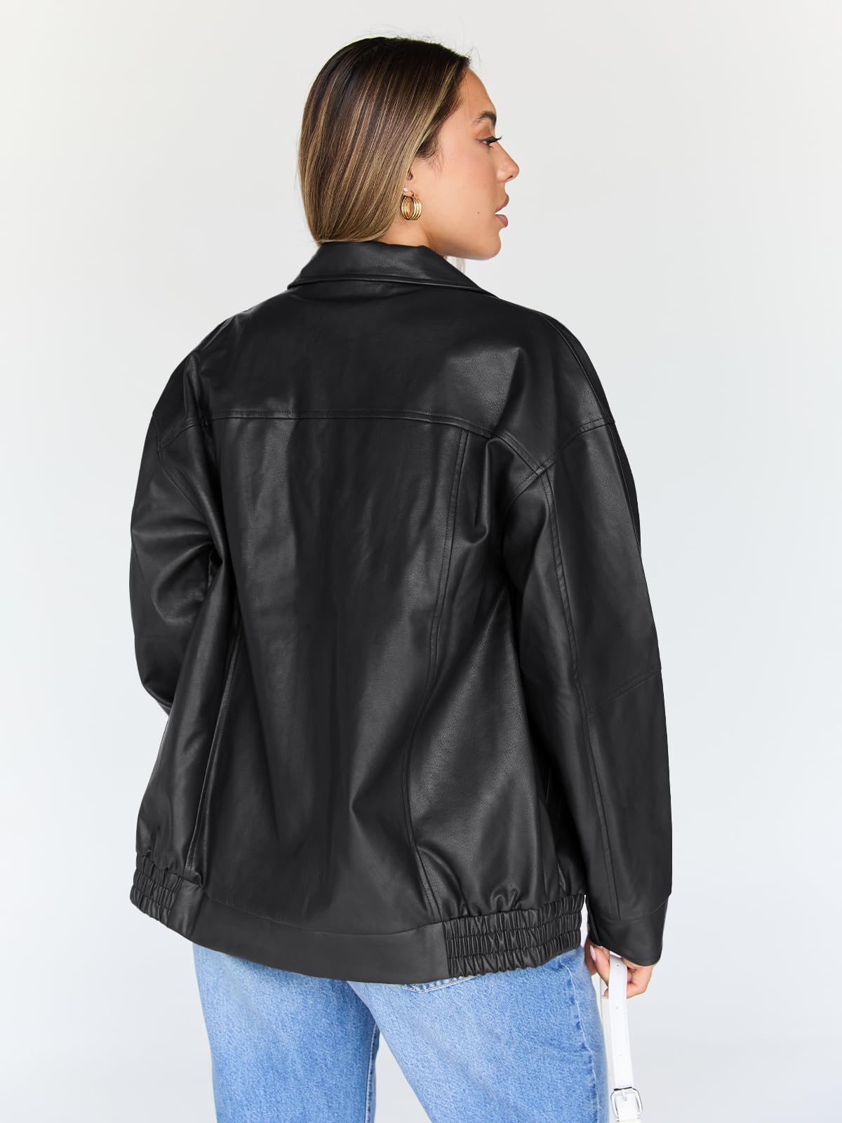 Trendy Queen Womens Leather Jacket, Oversized Night Out & Everyday Statement Piece, Bomber Jackets Fall Moto Coat Black M