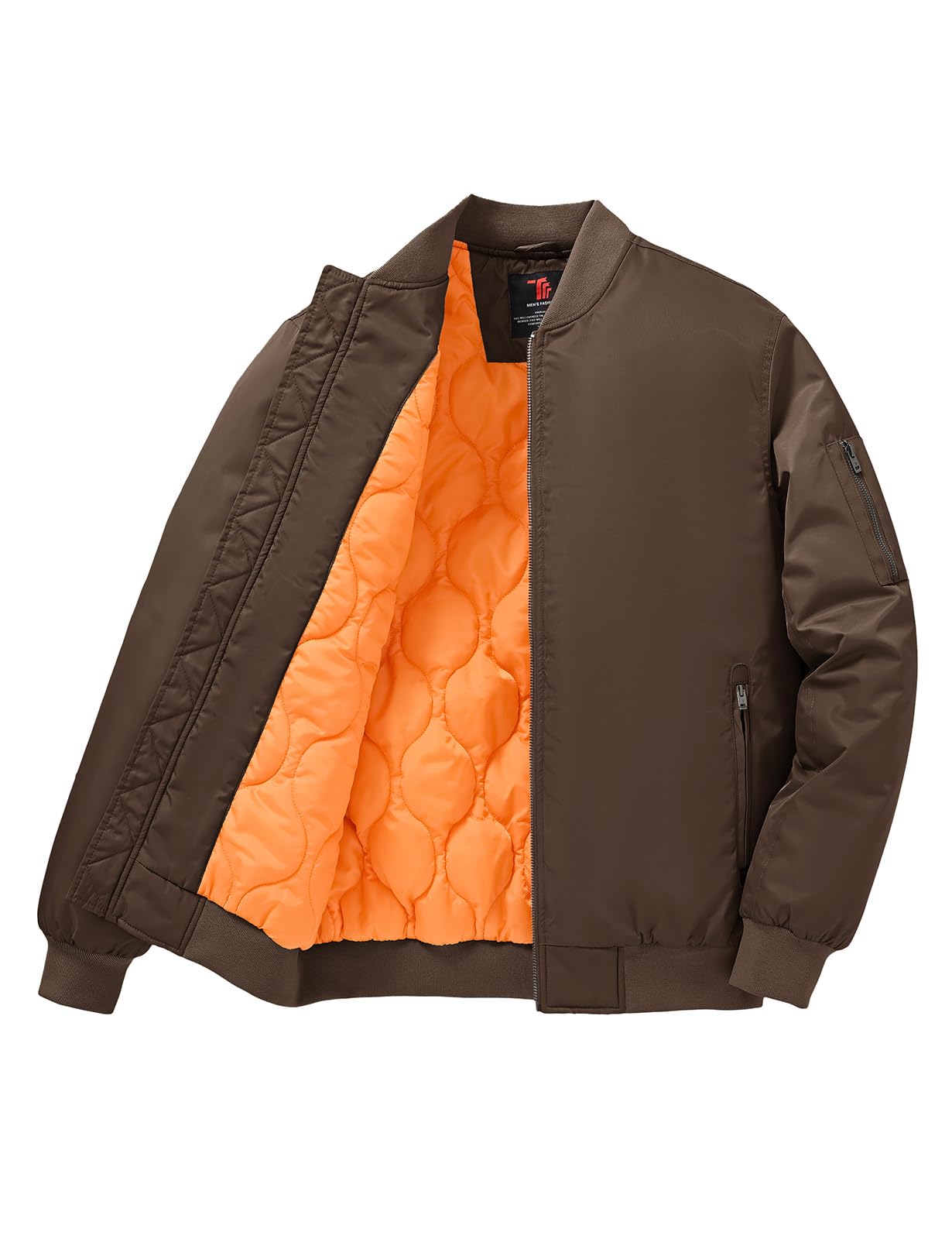 TBMPOY Men's Winter Bomber Jacket Warm Fall Casual Flight Windbreaker Padded Coats Full Zip Stylish Varsity Coffee L