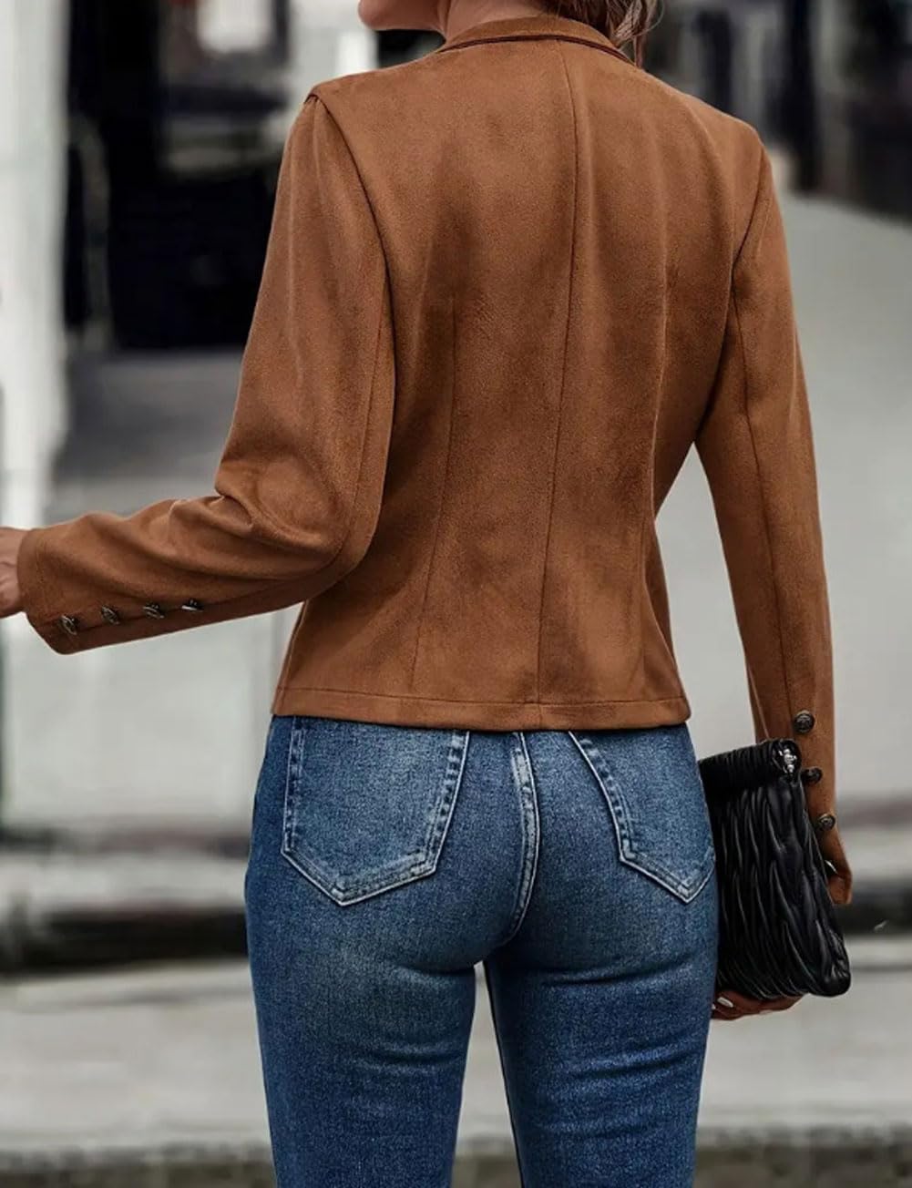 utcoco Women's Faux Suede Leather Jacket Casual Long Sleeve Blazer Jacket Coat 2025 Fall Outfits (Small, Brown)