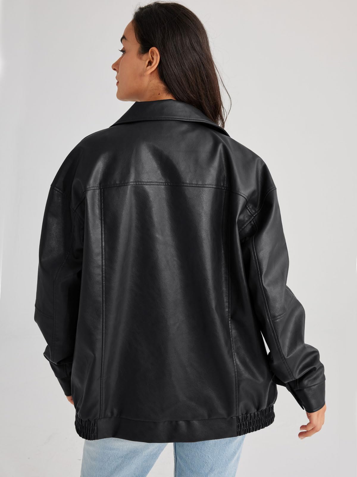 hathne Women's Oversized Leather Jackets Faux Zip Up Fall Fashion Motorcycle Jackets Coats Winter Clothes(Black,XXL)