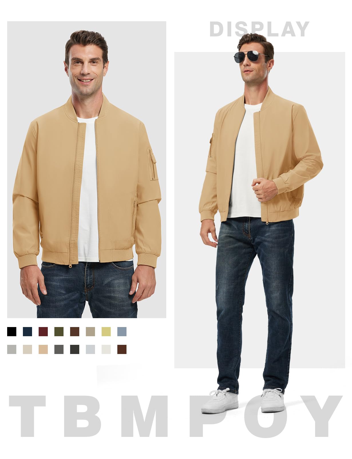 TBMPOY Men Lightweight Jackets Casual Stylish Golf Zip Dress Light Camel XL