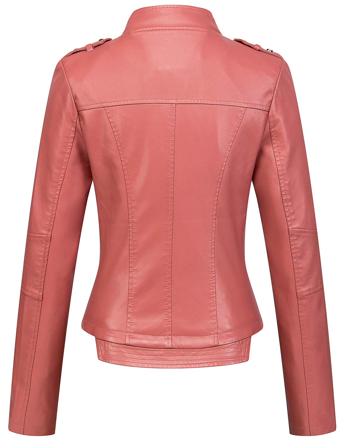 chouyatou Women's Candy Color Asymmetric Zip Slim Faux Leather Cropped Moto Jacket (Medium, Pink)