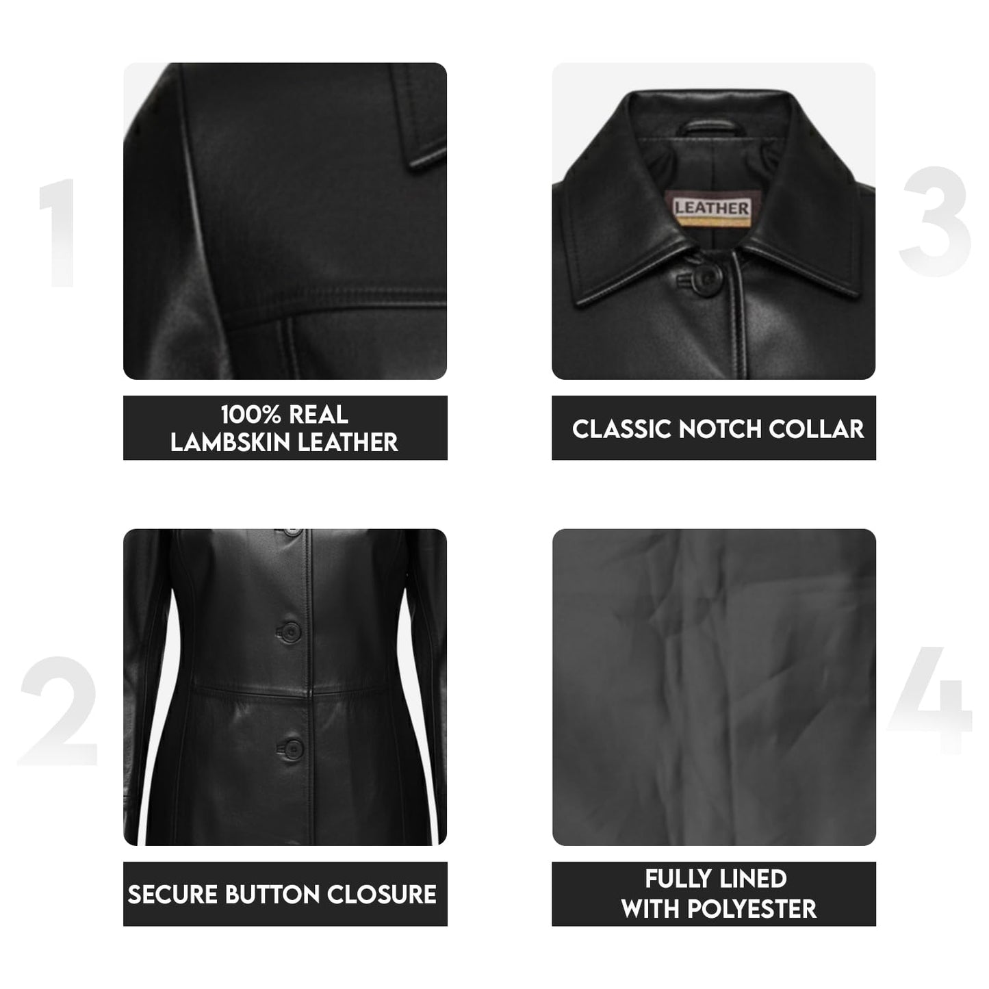Leather Artist Women’s Lambskin Leather Car Coat – Classic 3/4 Length Style Overcoat (LA-Car.C.Wo.-Blk-XL)