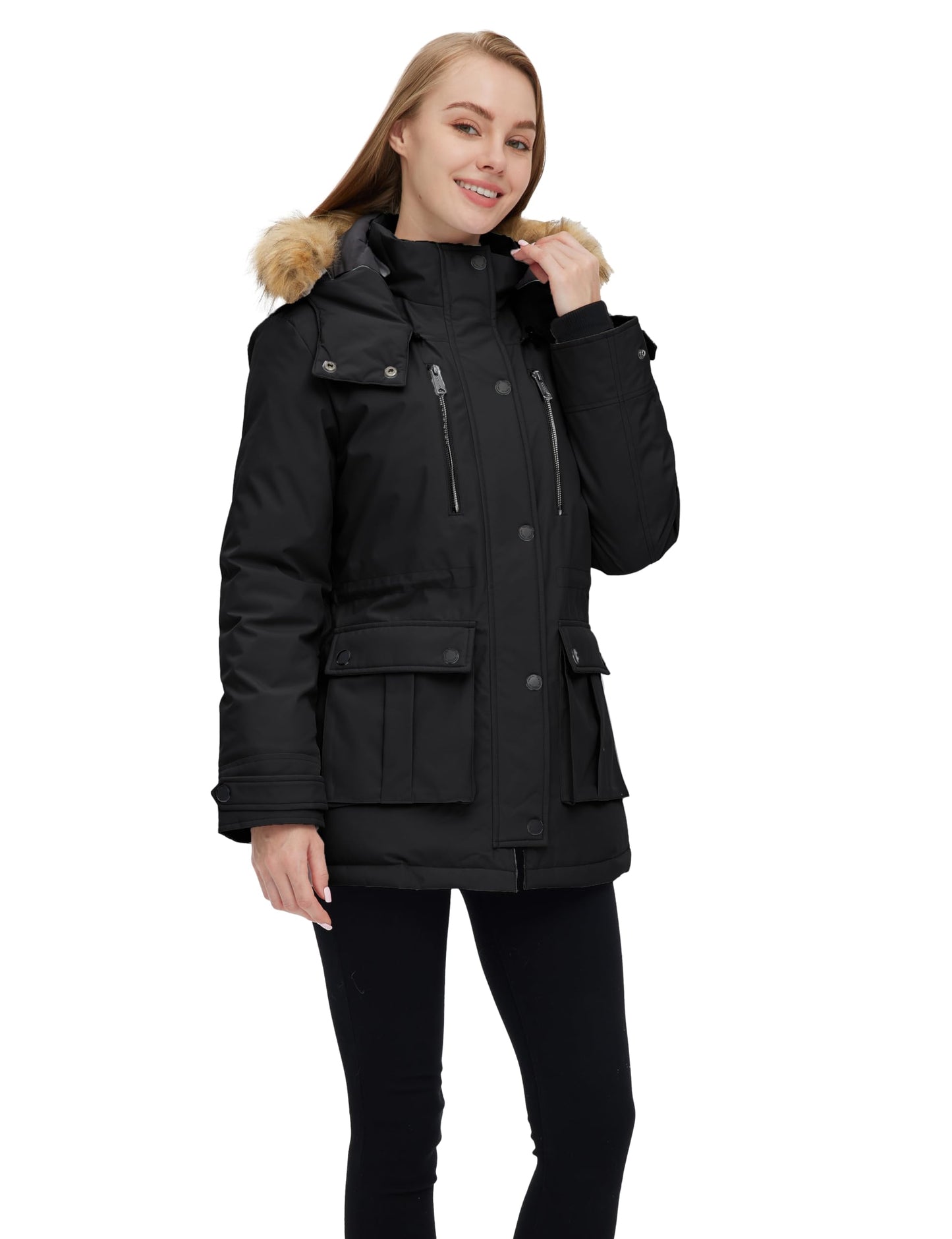 Wantdo Women's Quilted Winter Coat Warm Puffer Jacket Thicken Parka with Removable Hood Black Large