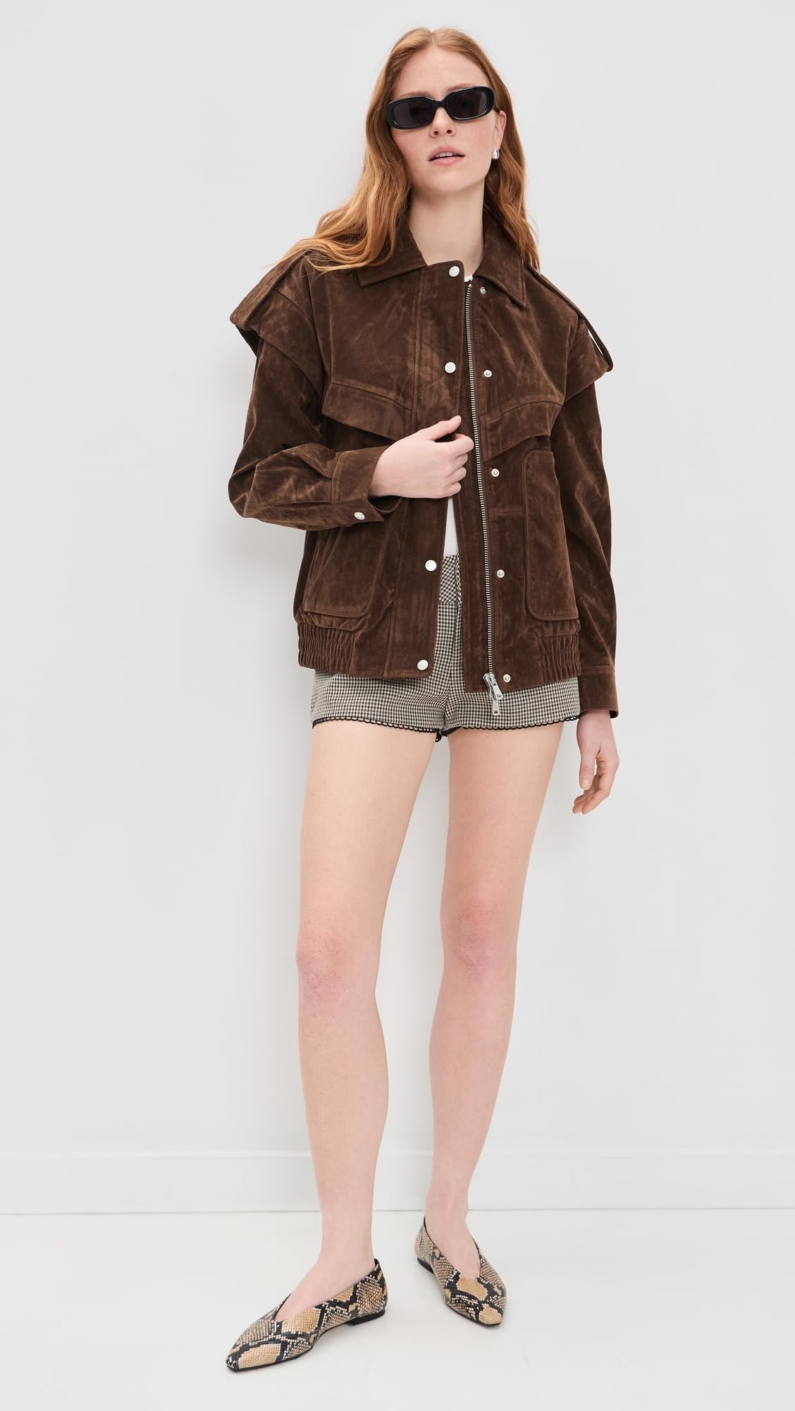 Avec Les Filles Womens, Collared Bomber with Patch Pockets, Brunette, X-Large