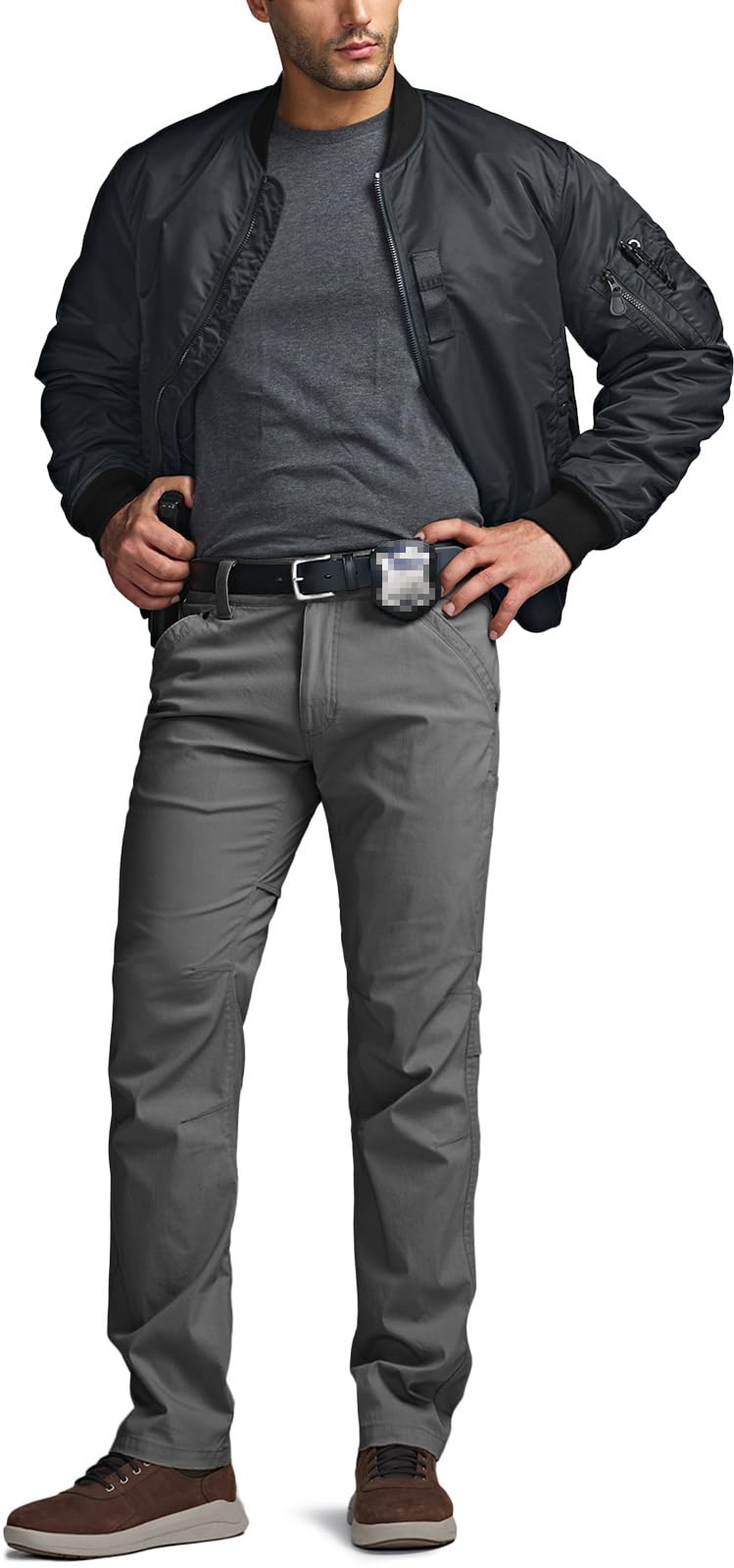 CQR Men's Casual Bomber Jacket, Outdoor Fall/Winter Zip-Up Windbreaker, Water Resistant Padded MA-1 Flight Jacket with Pocket, Watcher Carbon Grey, Medium