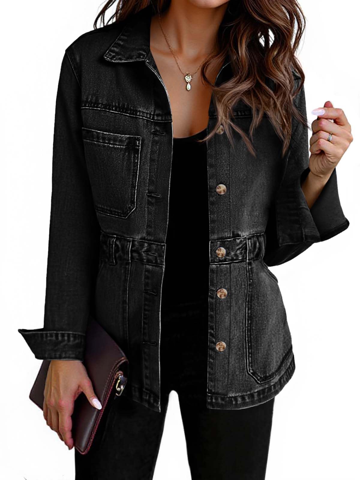 Tankaneo Womens Denim Jacket Distressed Jean Jacket Oversized Shacket
