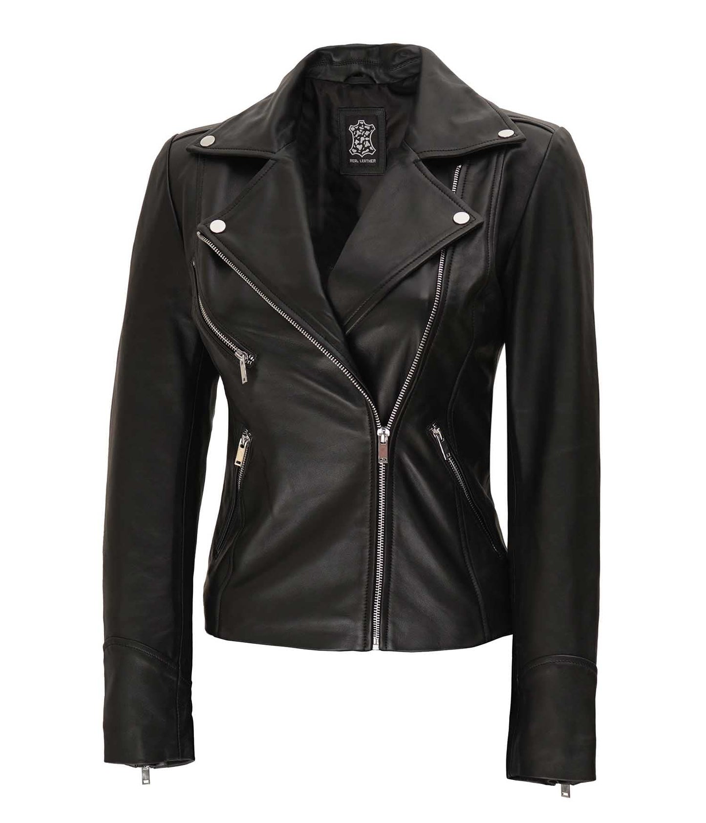 Decrum Womens Leather Jacket - Leather Biker Jacket Women [1301432] | NINFA, S