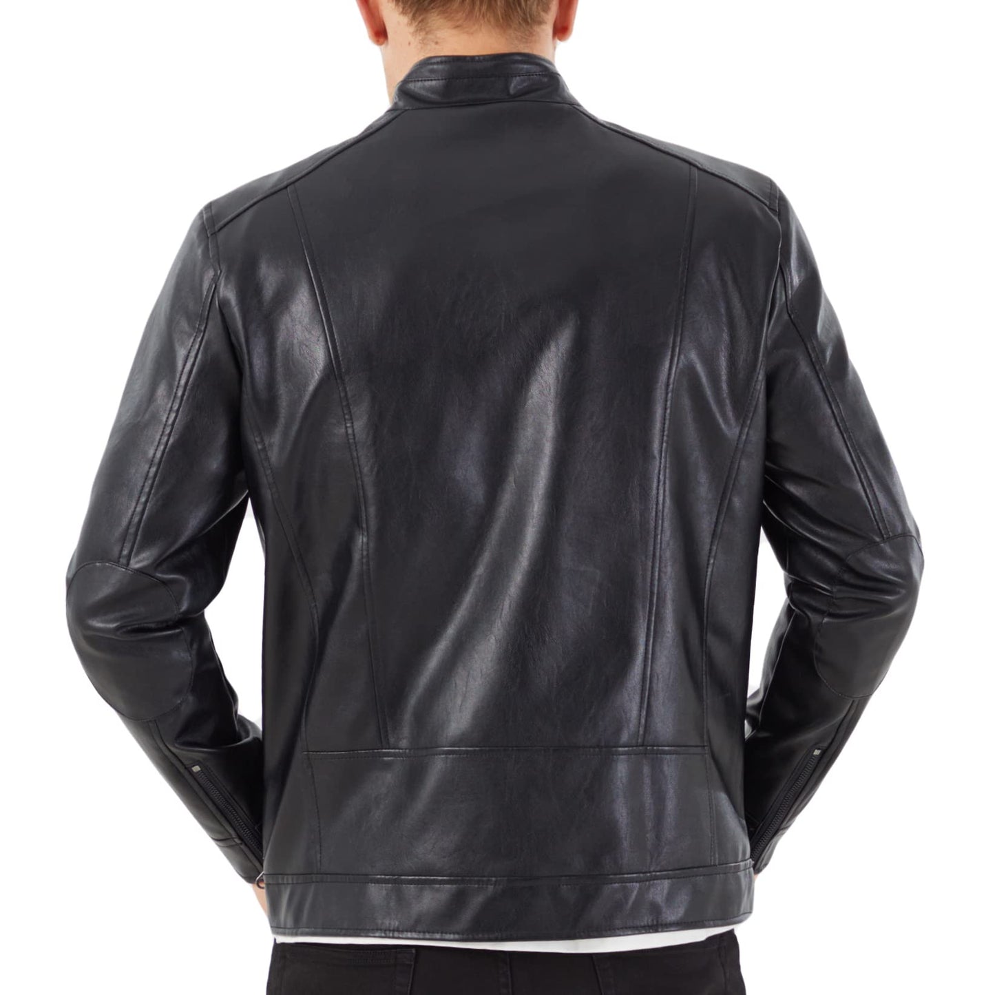 WULFUL Men's Stand Collar Leather Jacket Motorcycle Lightweight Faux Leather Outwear