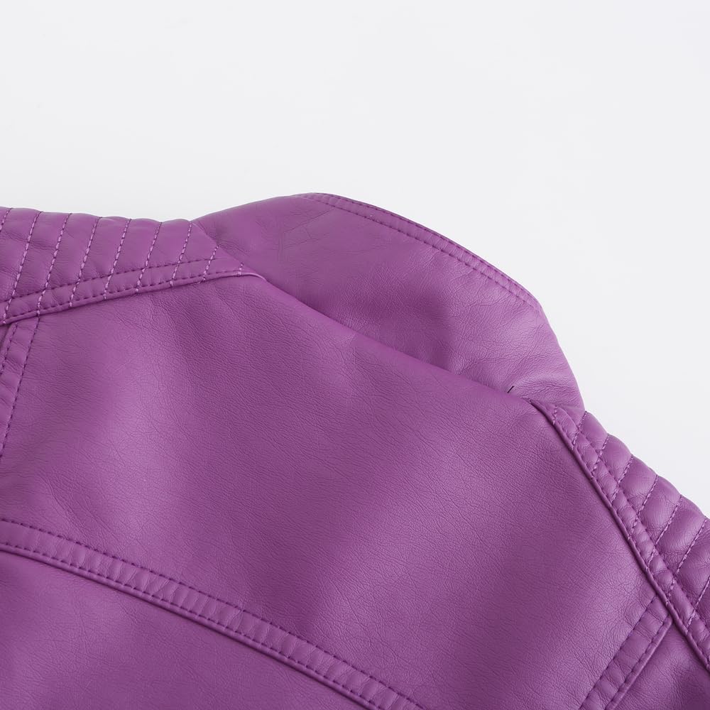 DEAR MODEL Womens Leather Jacket Long Sleeve Fitted Faux Leather Coats,Classic Locomotive Style Leather Jacket,Purple,L