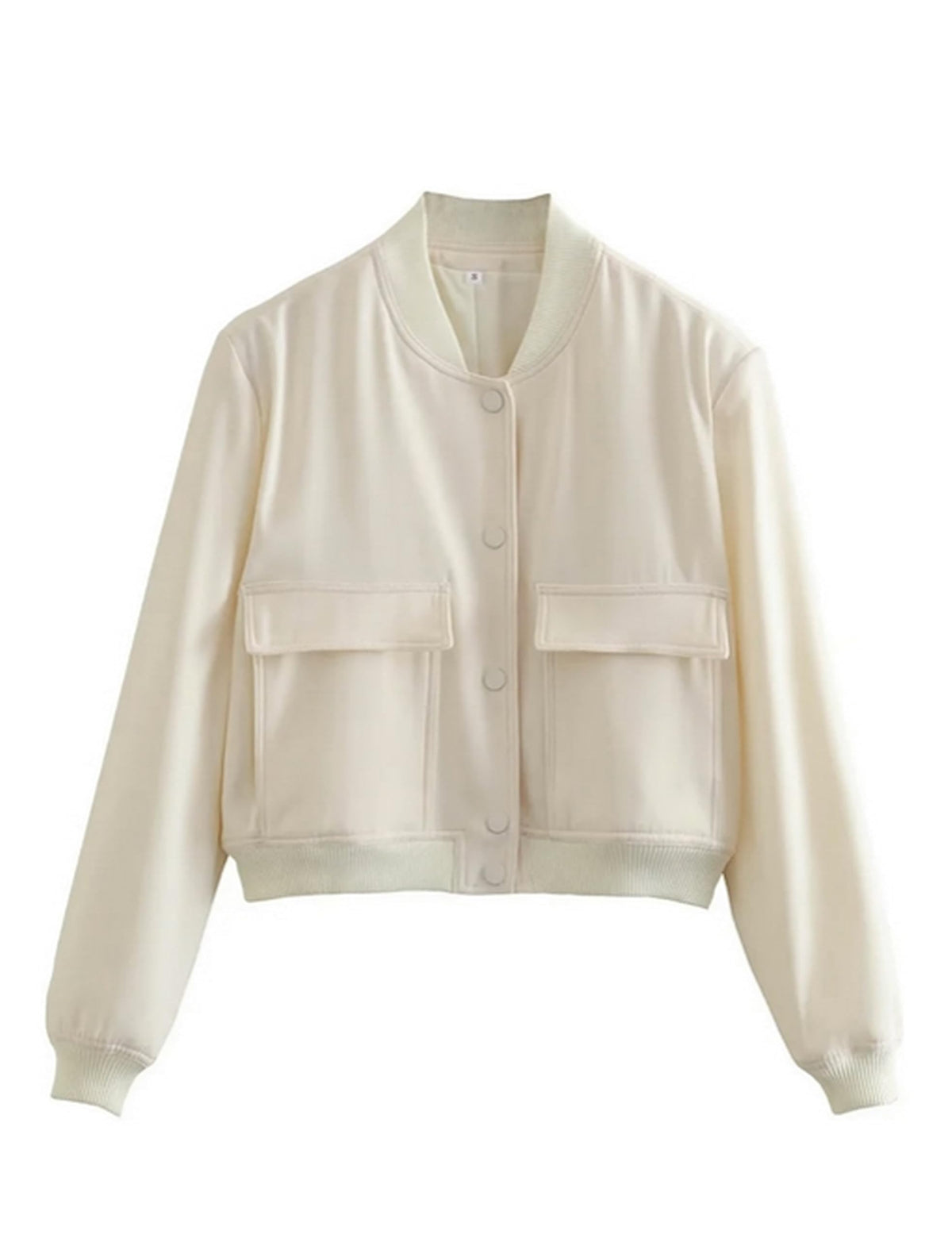 Megfie Womens Cropped Bomber Jacket Button Down Varsity Jackets Shackets with Pockets(0394-Beige-L)