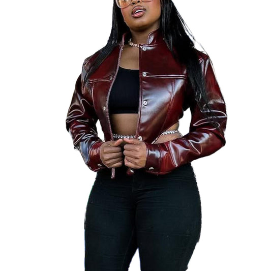 REASERAL Faux Leather Jacket for Women Buttons Cropped Jacket Bomber Motorcycle Short Jacket Sexy PU Jacket