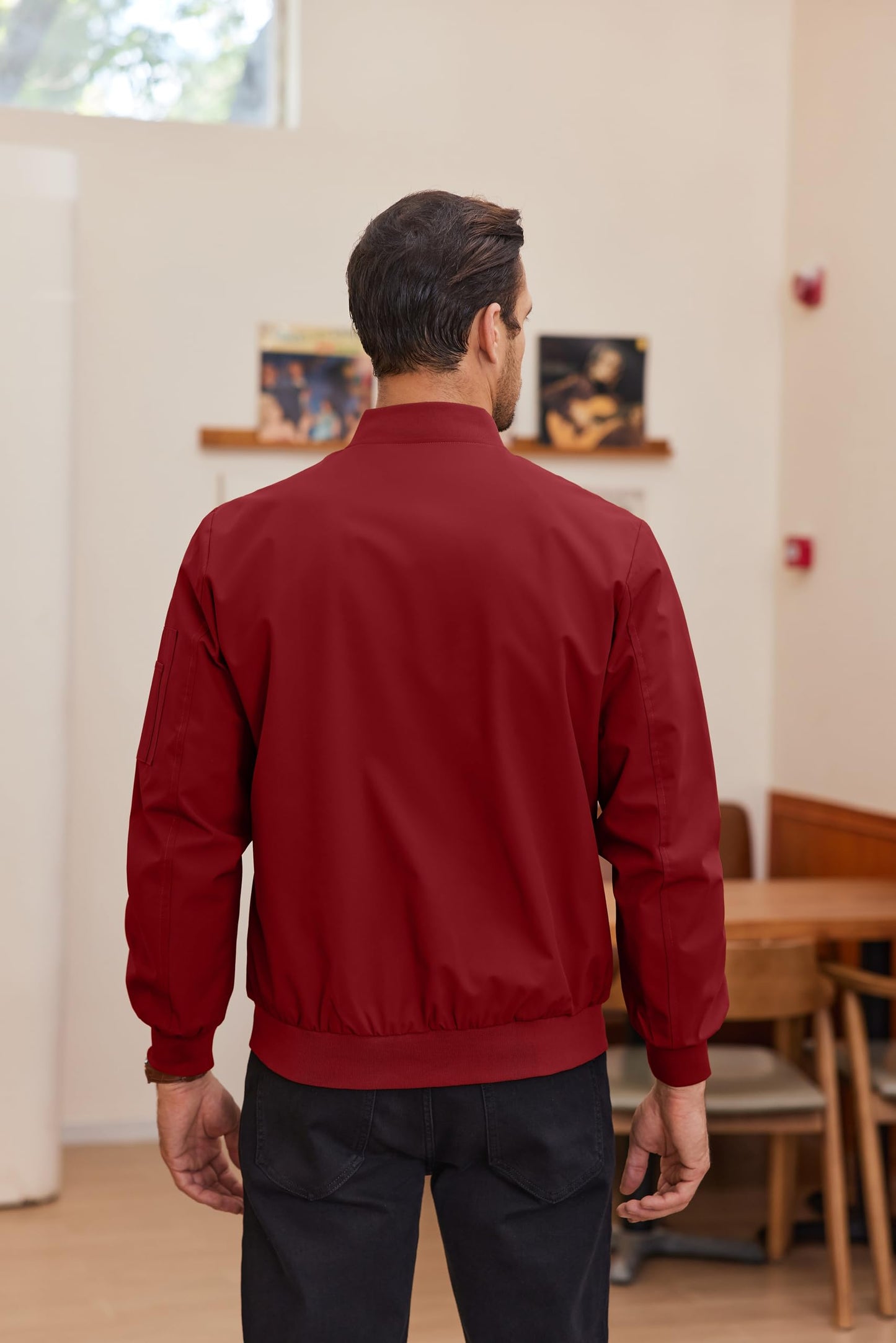 COOFANDY Bomber Jacket Lightweight Casual Windbreaker Red Spring Fall Zip Up Jackets Polyester Coat With Pocket L