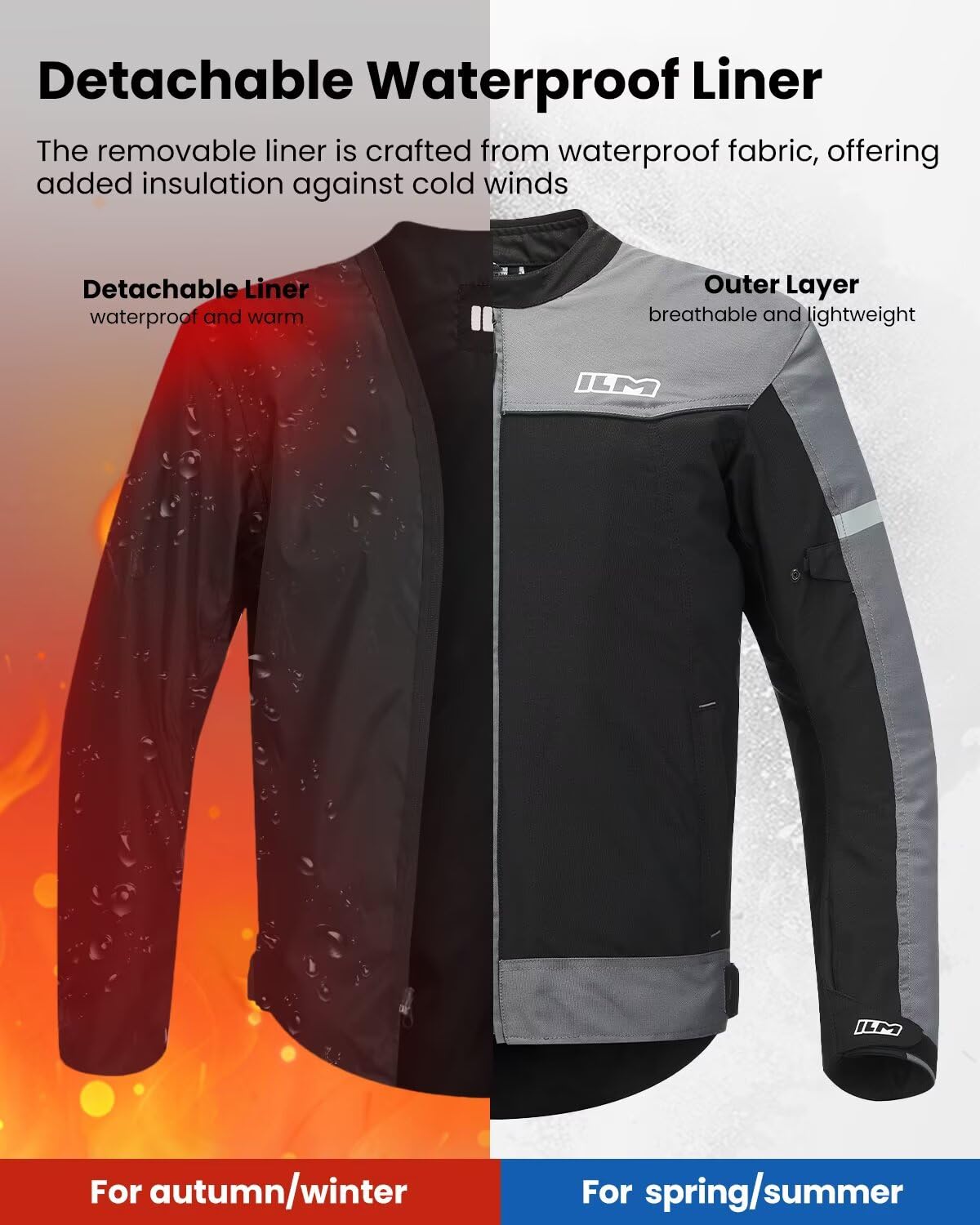 ILM Motorcycle Jacket with CE Armor Detachable Waterproof Liner Dual Sport All Season Riding for Men JF3