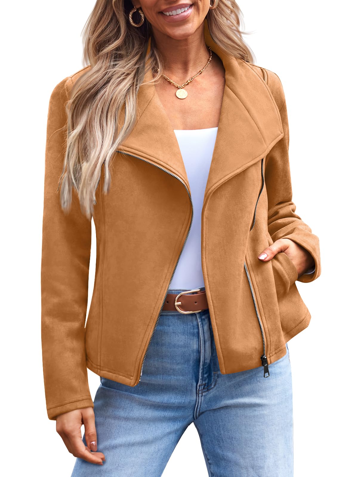AUTOMET Women's Faux Suede Leather Jacket Cropped Open Front Cardigan Buttery Soft Lightweight Fall Coat Brown XL
