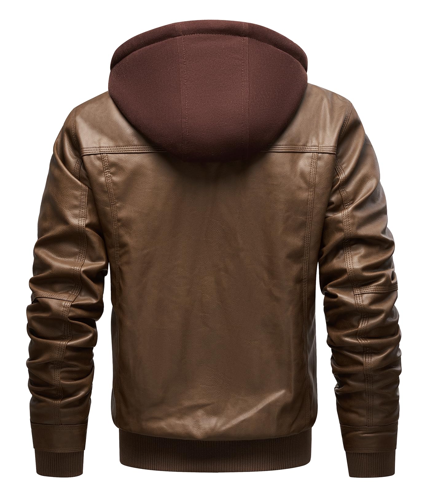 INVACHI Men's Faux Leather Jacket Motorcycle Bomber Jacket with Removable Hood