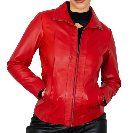 BRICK LANE Timeless Design Leather Jacket for Women | Genuine Lamb Nappa Leather Jacket (US, Alpha, Small, Regular, Regular, Red)