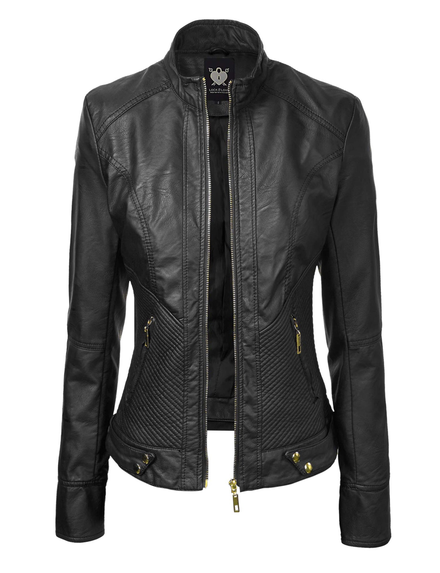 Lock and Love LL WJC747A Womens Dressy Vegan Leather Biker Jacket XL Black