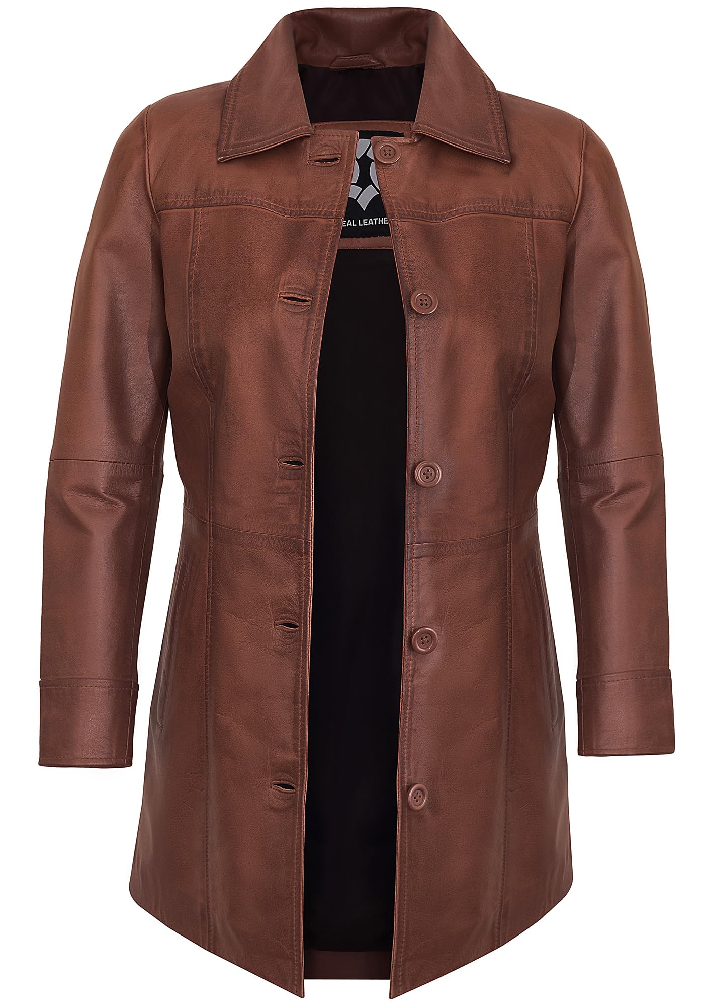 UrbanFocal Real Lambskin Women's Leather Brown Blazer Jackets - Casual Leather Jacket Women | [101003504] Kandis Cognc, L