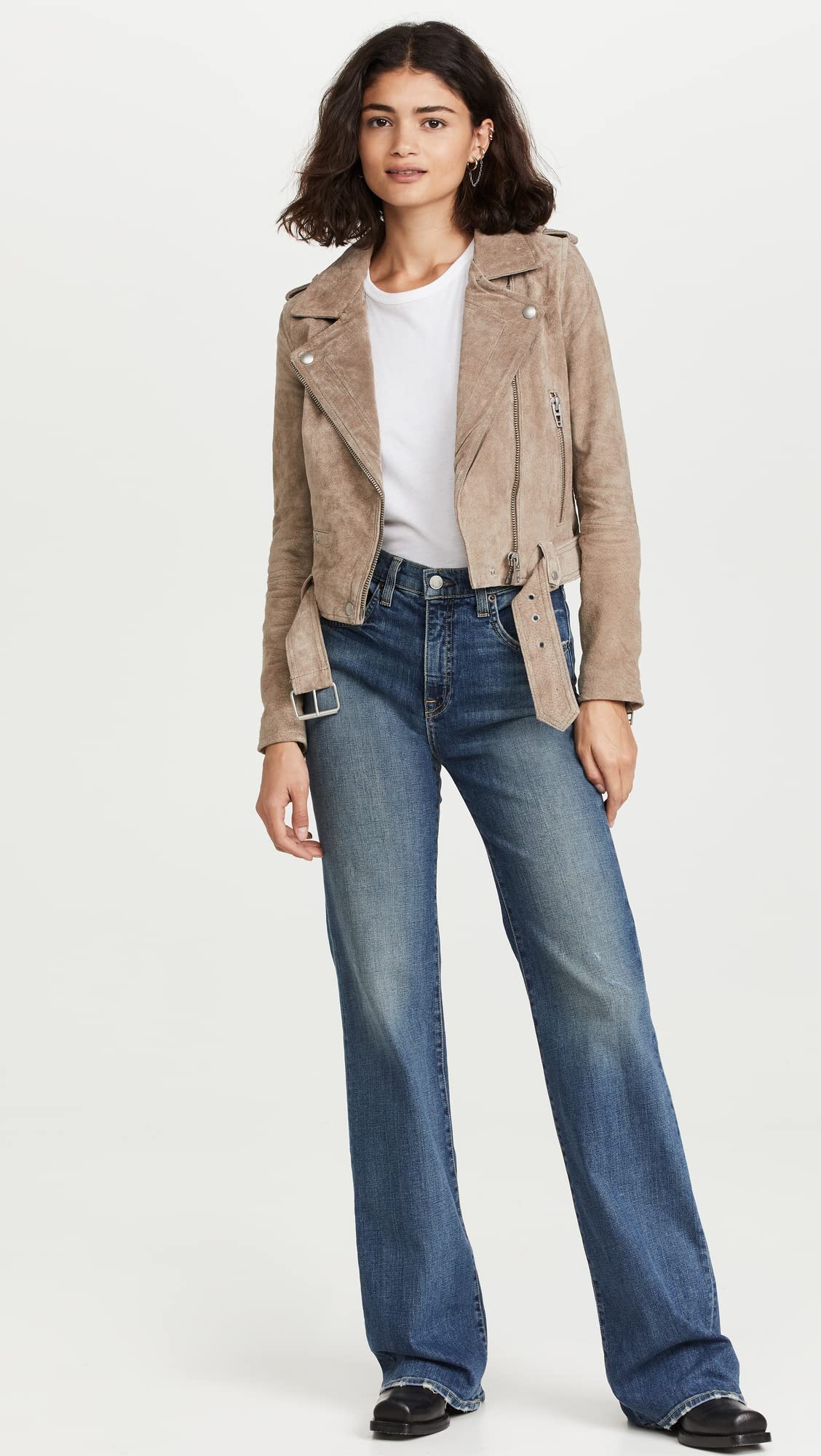 [BLANKNYC] womens Luxury Clothing Cropped Suede Leather Motorcycle Jackets, Comfortable & Stylish Coats, Sand Stoner, X-Large