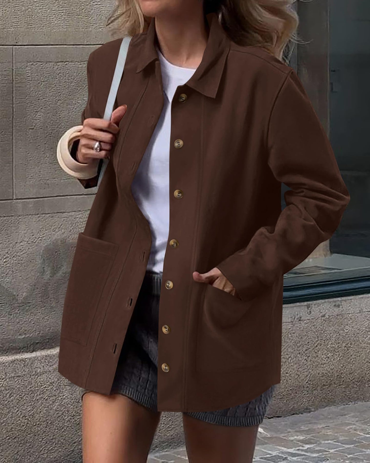 BTFBM Fall Fashion Faux Suede Jacket Women Winter Clothing,Coffee,M