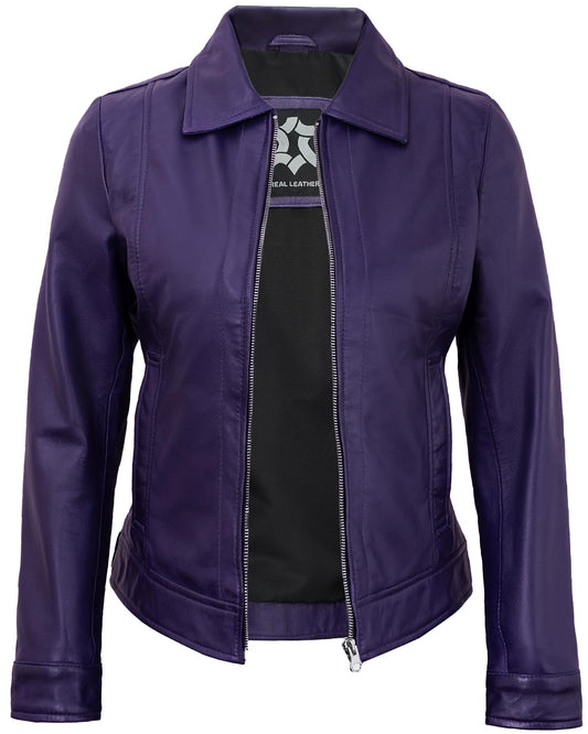 UrbanFocal Purple Real Lambskin Leather Jackets For Women - Vintage Leather Jacket Womens | [101006102] Purple Suzan, S