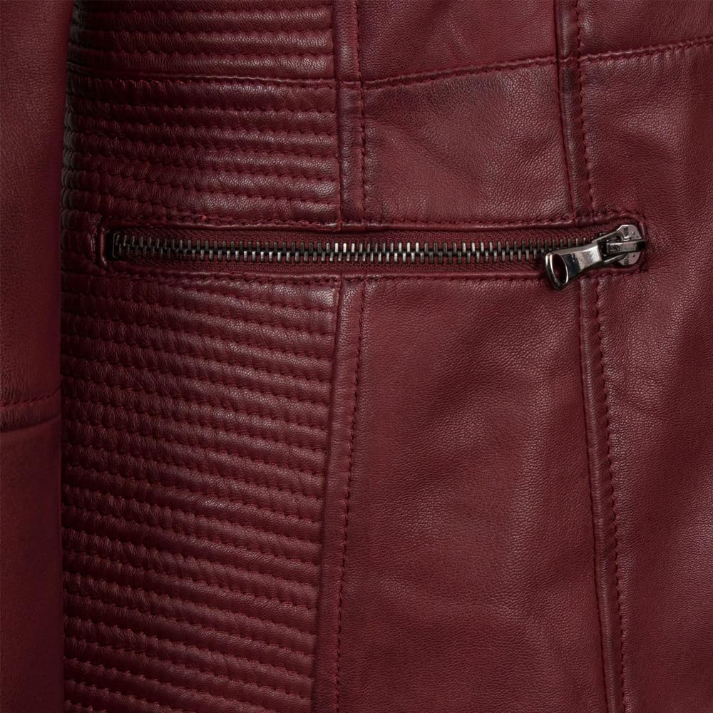 Leather Jacket Women Real Leather Jacket Women - Cafe Racer Slim Fit Womens Motorcycle Jackets (US, Alpha, 3X-Large, Regular, Regular, Burgundy)