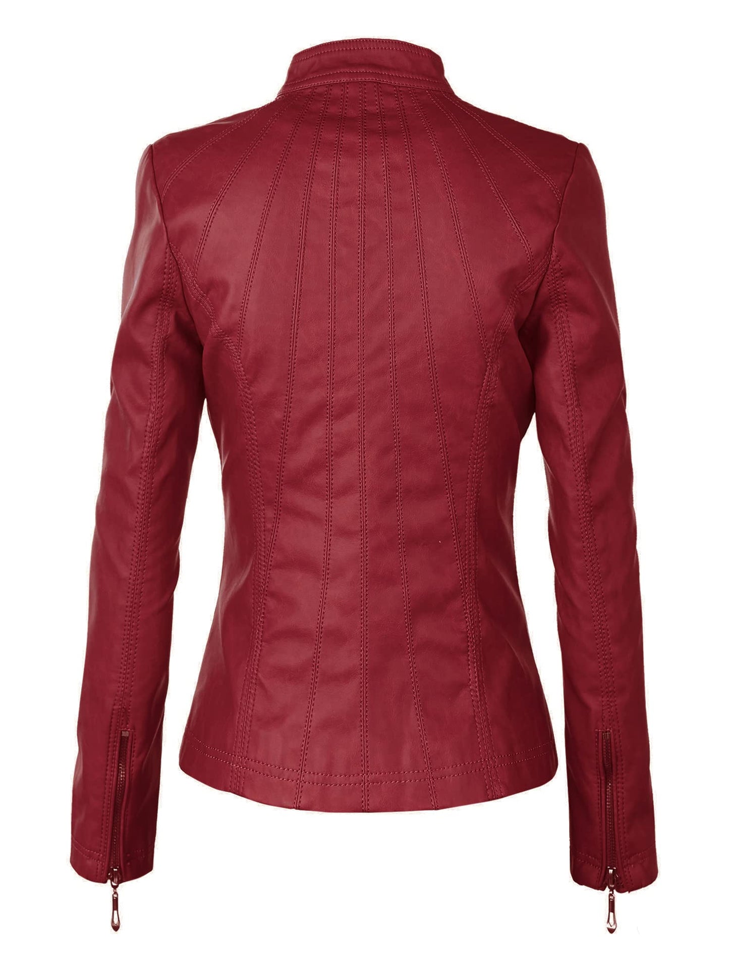 LL WJC877L Womens Panelled Faux Leather Moto Jacket XS RED