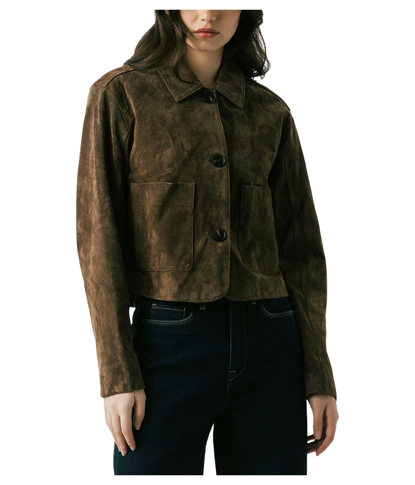 Blank NYC Womens Real Suede Cropped Blazer, Black Coffee, X-Small