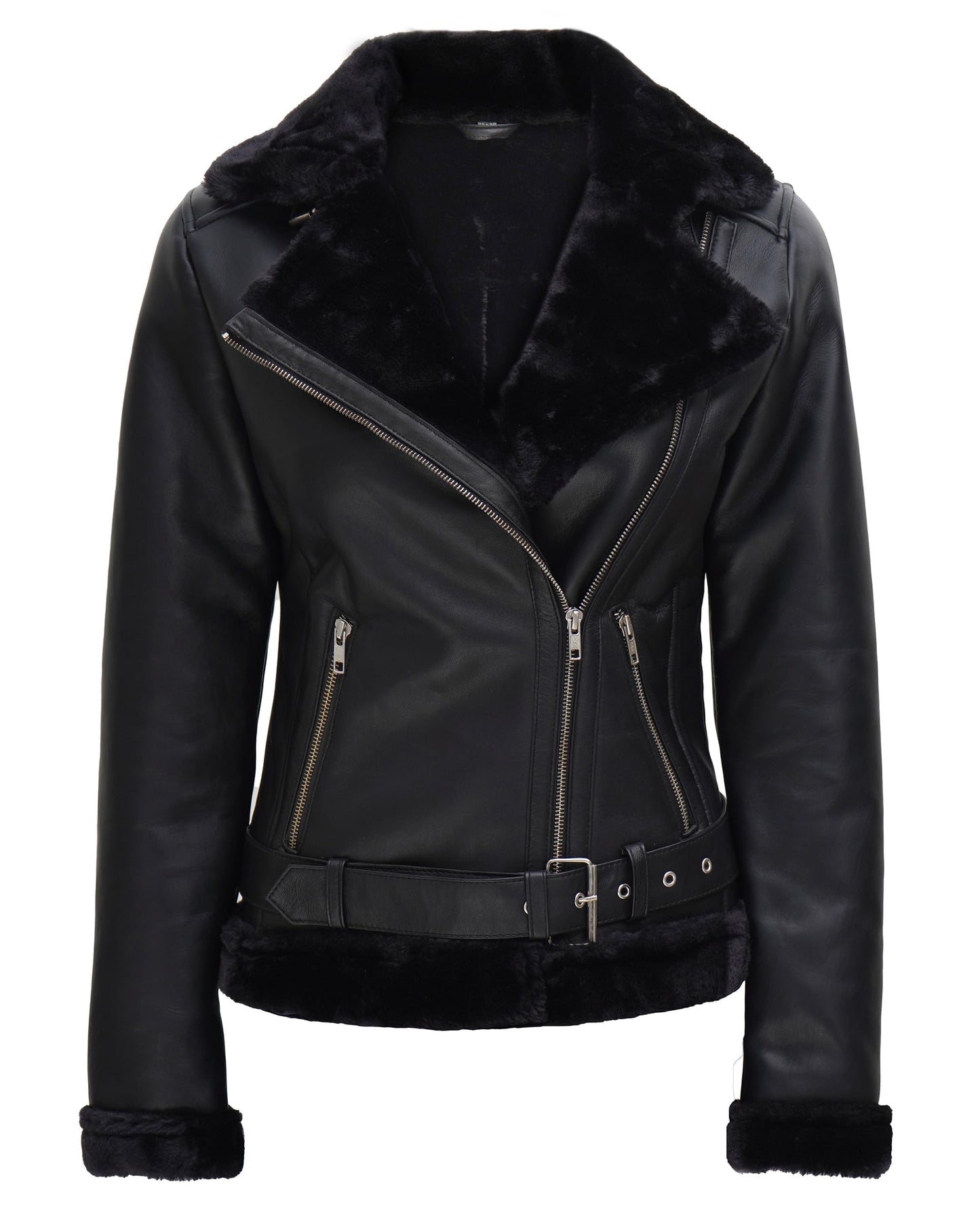Decrum Disc Shearling Black Leather Jackets for Women | [1309322] Agns Black, S