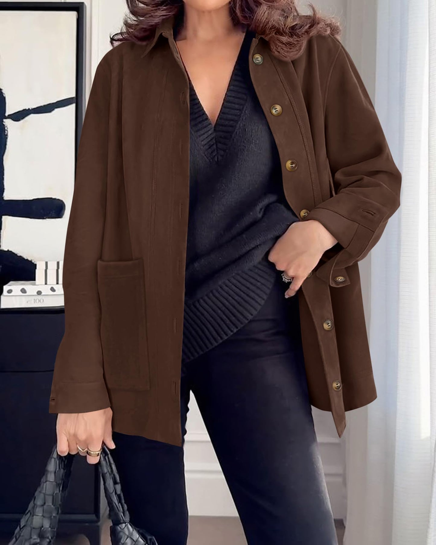 BTFBM Fall Fashion Faux Suede Jacket Women Winter Clothing,Coffee,M