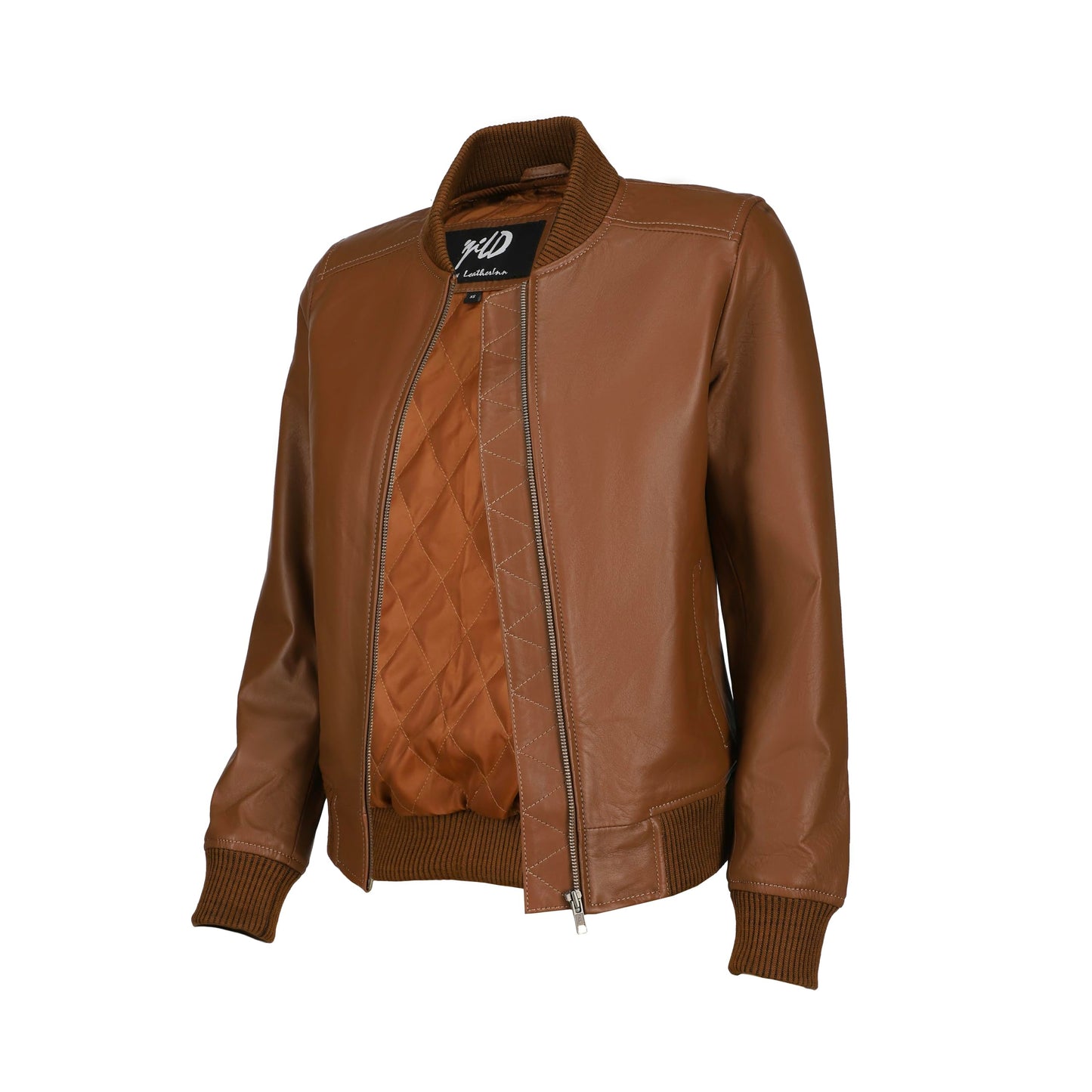 Jild Classical Zip Up Bomber Jacket Women - Casual Fashion Lightweight Moto Biker Windbreaker Zipper Real Leather Jacket Women (BW-Cog-M)
