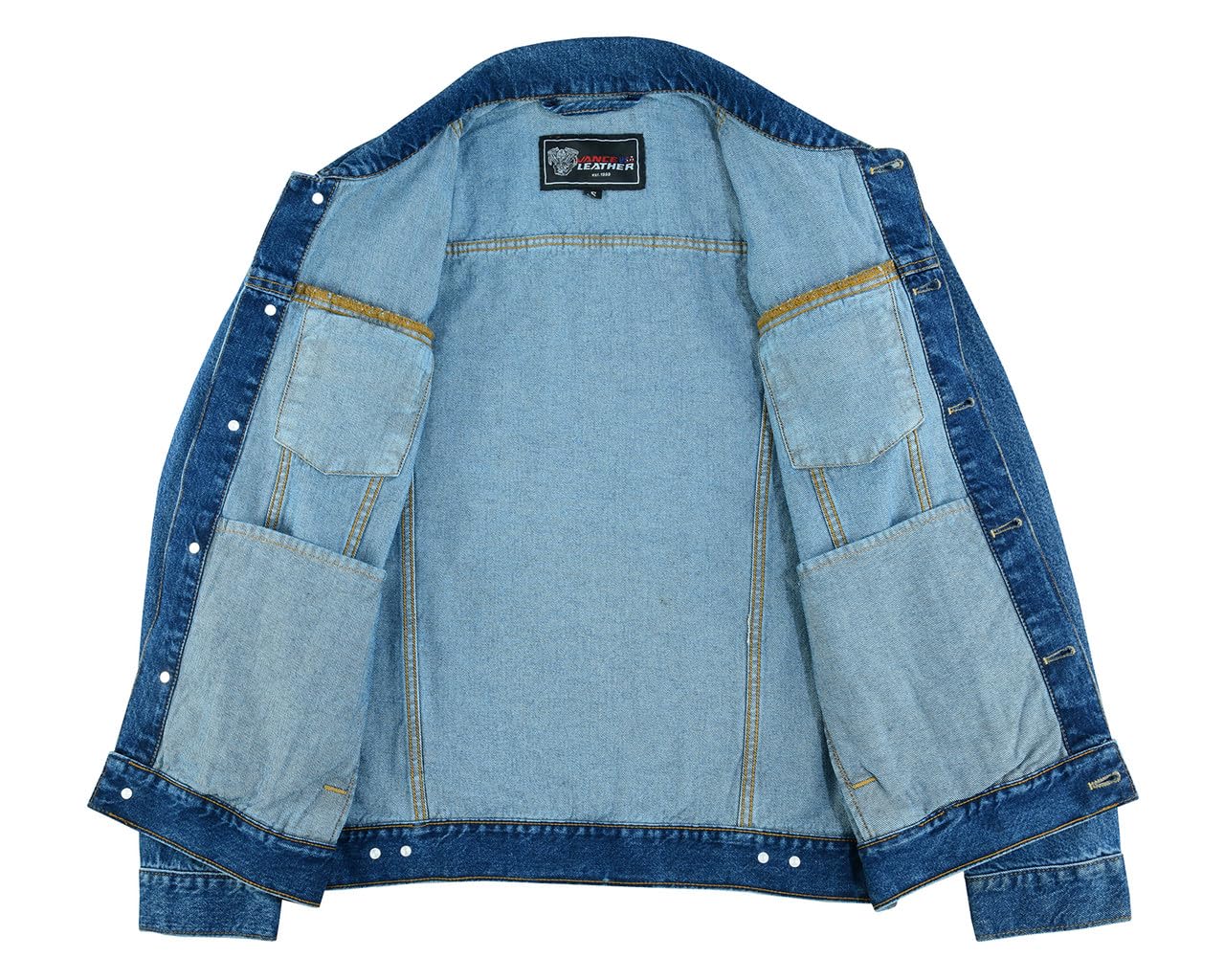 Vance VB510BL Men's Blue Heavy Duty Trucker Denim Button Front Motorcycle Jacket (Blue, XL)