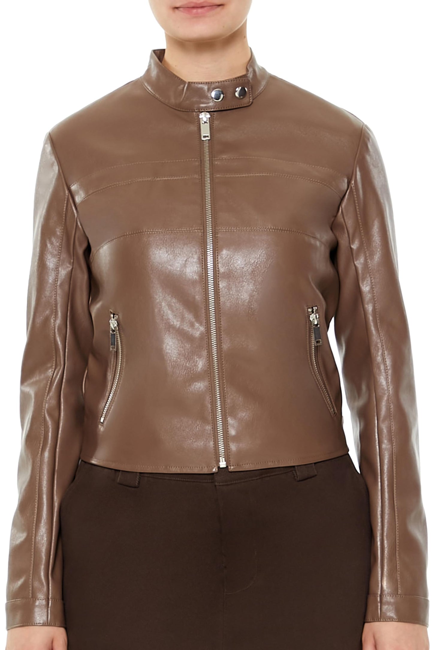 Forever 21 Faux Leather Moto Jacket Espresso Large