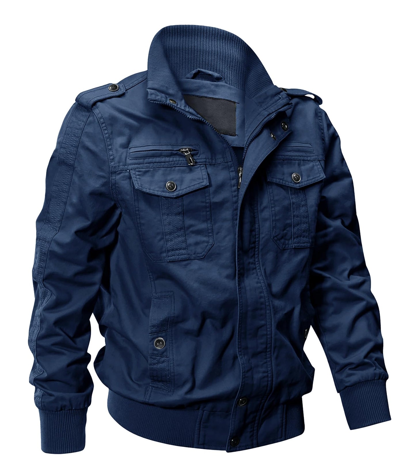 EKLENTSON Bomber Jacket for Men Military Fall Lightweight Windbreaker Flying Cargo Jacket Denim Blue M