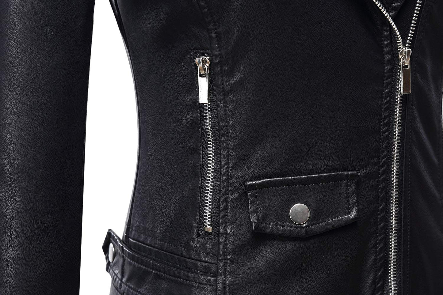 Tanming Women's Faux Leather Moto Biker Short Coat Jacket (Black-M)