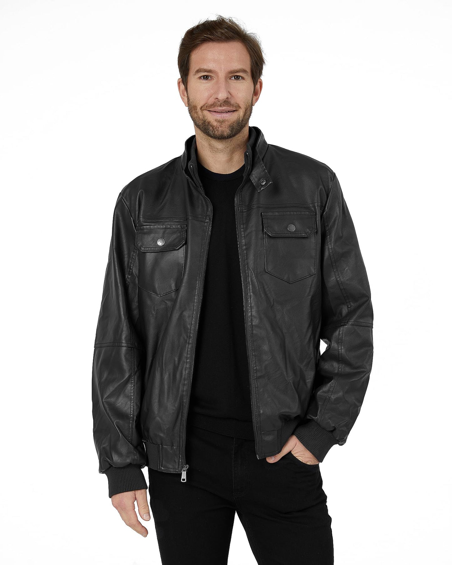 Wantdo Men's Faux Leather Motorcycle Jacket Slim Fit Warm Winter Jackets with Removable Hood Black Large
