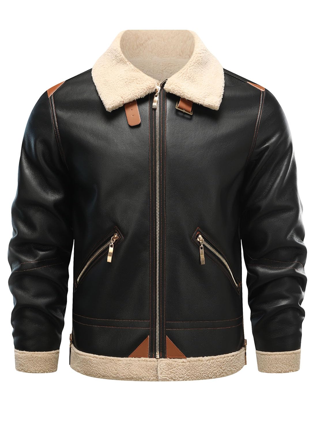 HOOD CREW Men’s Bomber Jacket Winter Coat Stylish Faux Fleece Lined Leather Jackets Black L