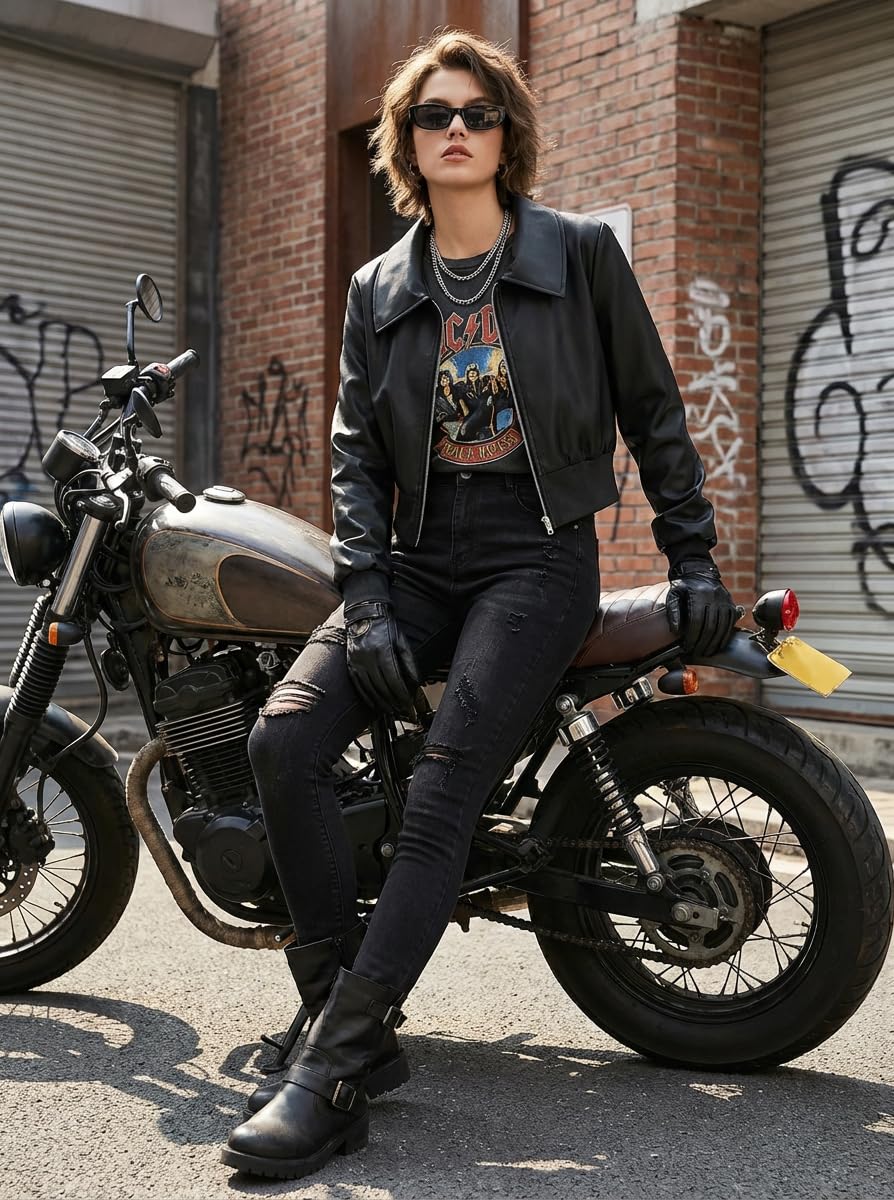 Eliacher Cropped Pu Leather Bomber Jacket (US 4-6)